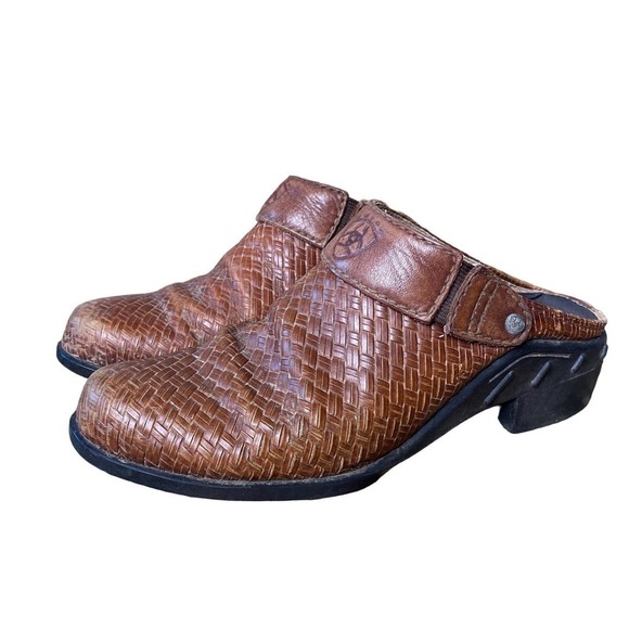 Western Slip on Brown Weaved Ariat Clogs 6 - Picture 3 of 9